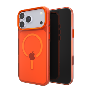 Tangerine Slim Guard iPhone case shown from front and back.