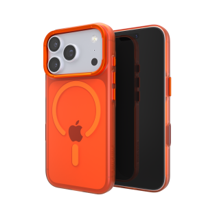 Tangerine Slim Guard iPhone case shown from front and back.