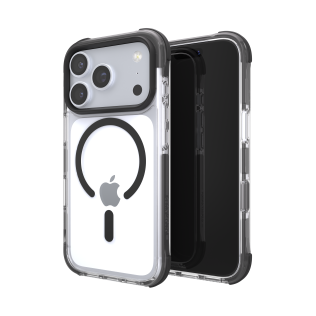Black/Clear Total Guard iPhone case shown from front and back.