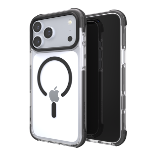 Black/Clear Total Guard iPhone case shown from front and back.